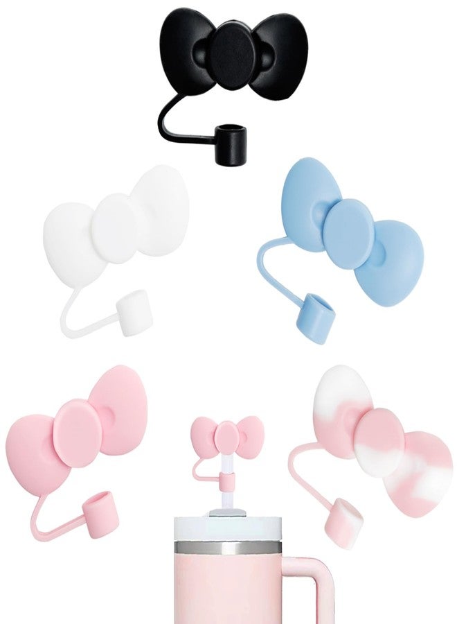 GAISHION 5 pcs Cute Bow Straw Covers Cap Toppers Tips Compatible with Stanley 40/30 oz Tumbler Cups,Reusable Cute Silicone Straw Lids Protectors for 0.4 in/10mm Stanley Cups Straws Accessories - Image 1